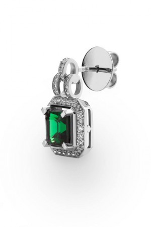 Náušnica s diamantami a zeleným turmalínom